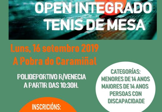 O luns,16 de setembro, no Polideportivo da r/Venecia da Pobra do Caramiñal, vai ter lugar o OPEN INTEGRADO DE TENIS MESA – TORNEO SETEMBRO 2019